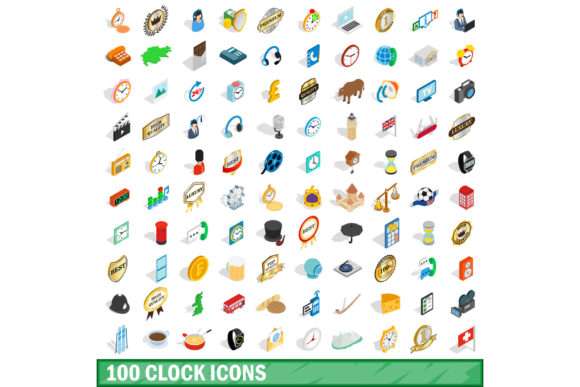 100 Clock Icons Set, Isometric 3d Style: A Practical Visual Resource for Every Project