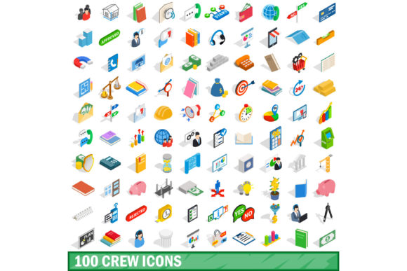 100 Crew Icons Set, Isometric 3d Style