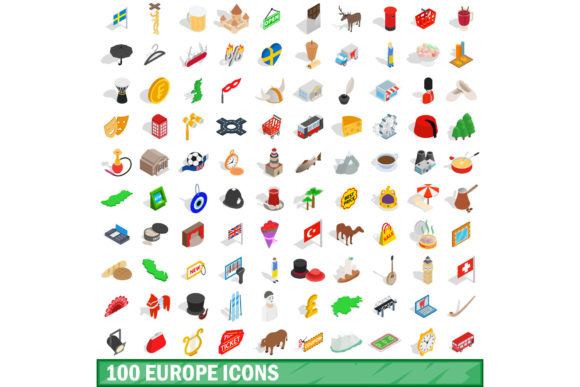 100 Europe Icons Set, Isometric 3D Style: A Practical Asset for Visual Communication