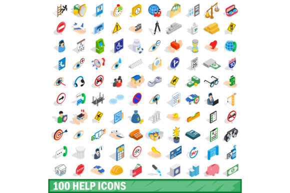 100 Help Icons Set Isometric 3D Style