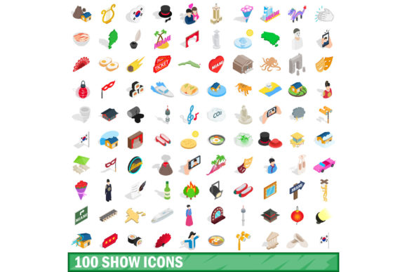 100 Isometric 3D Show Icons Set