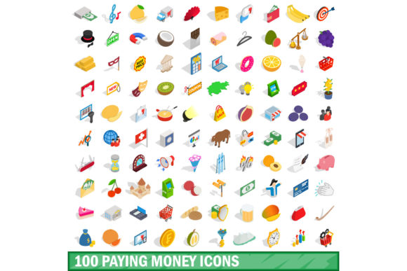 100 Paying Money Icons Set, Isometric 3D for Modern Visual Communication