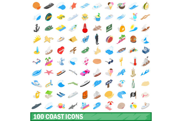 Elevate Your Coastal Design Projects with the 100 Coast Icons Set, Isometric 3d Style