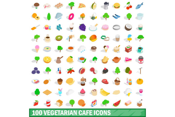 Evaluating the 100 Vegetarian Cafe Icons Set, Isometric for Branding and Design Projects