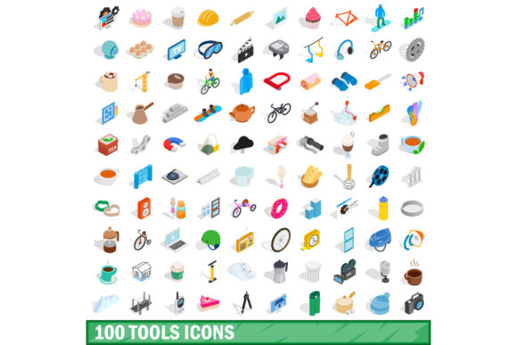 Isometric 3D Tools Icon Set: 100 Essential Assets