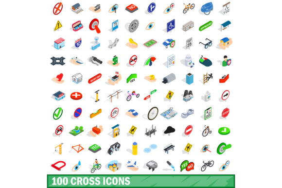 Isometric Cross Icons: 100-Piece 3D Set for Visual Impact