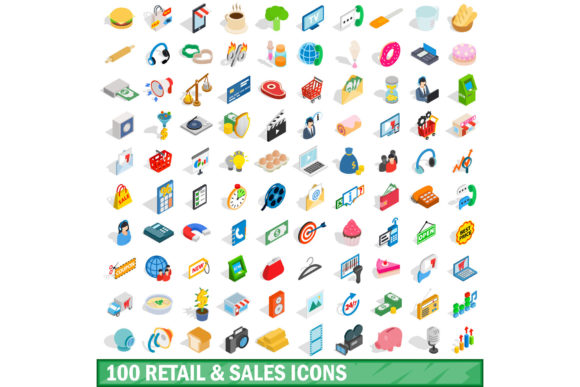 Retail Sales Icons in Isometric 3D