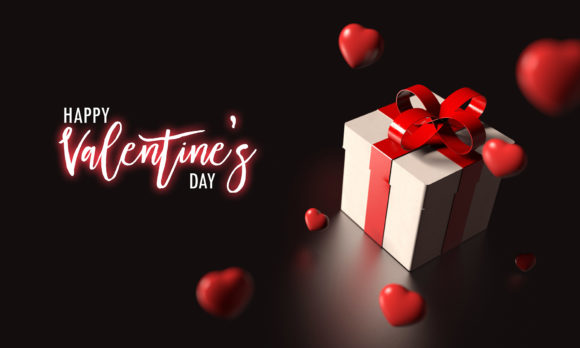 Valentine Gift Box and Falling Heart